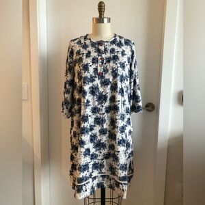 Hand made Rayon Viscose Farmhouse Blue Floral Print Dress